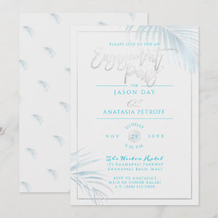 Invitation PixDezines Blue+Argent Palms, Partie d'engagement