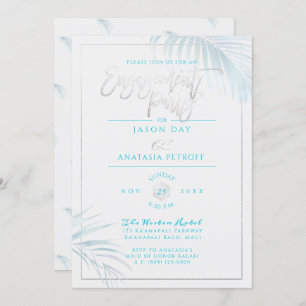 Invitation PixDezines Blue+Argent Palms, Partie d'engagement