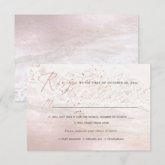 Invitation PixDezines Blush Coastal, Plage RSVP w Repas (Devant / Derrière)