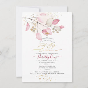 Invitation PixDezines Blush Gum Eucalyptus 1ère Sainte Commun