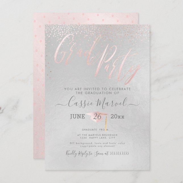Invitation PixDezines Blush Pink 2019 Grad Party (Devant / Derrière)