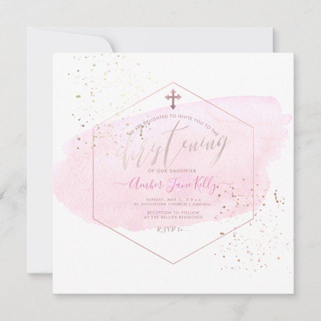 Invitation PixDezines Blush Watercolor+Honeypeb Christening (Devant)