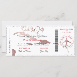 Invitation PixDezines Boarding Pass Save Date, Caribbean Map