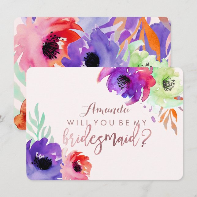 Invitation PixDezines Bridesmaid/Floral/Aquarelle/Rose (Devant / Derrière)