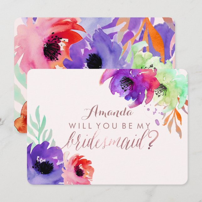 Invitation PixDezines Bridesmaid/Floral/Watercolor/Roses (Devant / Derrière)
