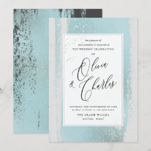 Invitation PixDezines brillant, Aquarelle Bleue+Faux Metallic