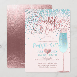 Invitation PixDezines Brunch N Bubbly/Rose Gold/Blue Confetti