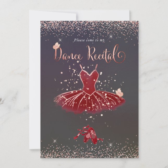 Invitation PixDezines Burgundy Tutu Butterflies Dance Considé (Devant)