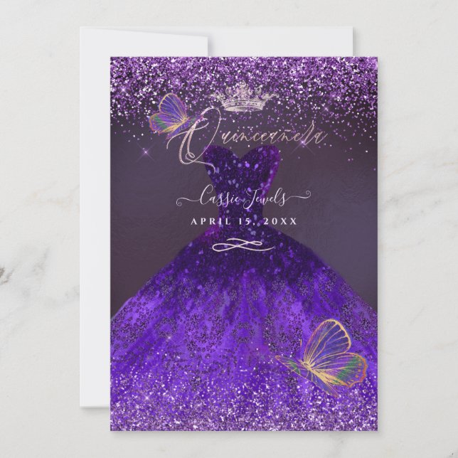 Invitation PixDezines Butterflies Quinceanera, Ultra Violet (Devant)