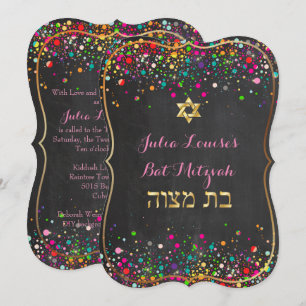 Invitation PixDezines chalkboard/arc-en-ciel/bat mitzvah