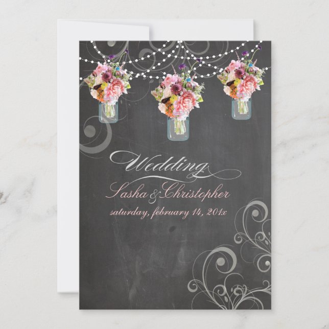 Invitation PixDezines chalkdboard+mason jars+fleurs sauvages (Devant)