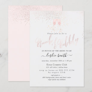 Invitation PixDezines Champagne Rose Bubbles Brunch+Bubbly
