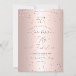 Invitation PixDezines Cinquante + Fabuleux étoiles Rose d'or