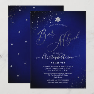 Invitation PixDezines Classic Royal Blue Silver Bar Mitzvah