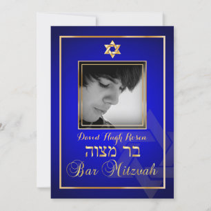 Invitation PixDezines Classy Photo Bar Mitzvah/bleu royal