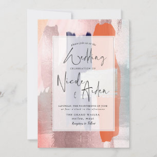 Invitation PixDezines Color Block Navy, Rose Gold Blush