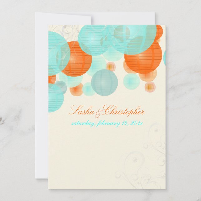 Invitation PixDezines corail+lanternes bleues/do-it-yourself  (Devant)