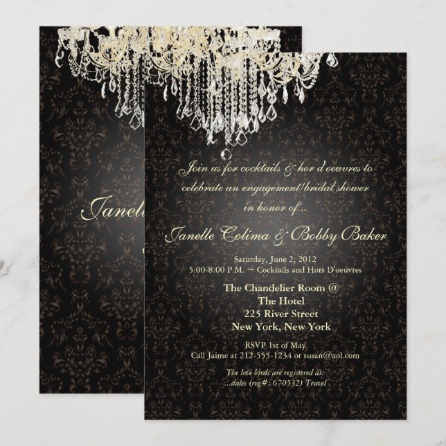 Invitation PixDezines Crystal Chandelier+arianna damask (Devant / Derrière)