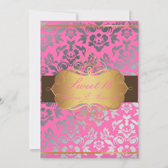 Invitation PixDezines Damas roses/Douces 16/tiara/do-it-yours (Devant)