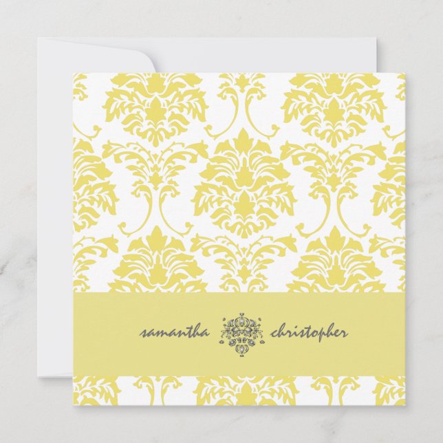 Invitation PixDezines Damask 1 Accent jaune et gris (Devant)