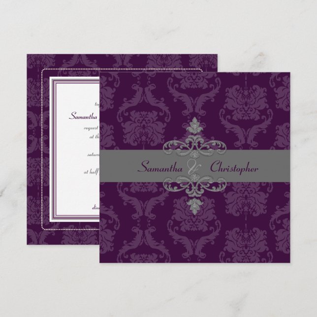 Invitation PixDezines DARK PLUM LILIANA DAMASK, DO-IT-YOURSEL (Devant / Derrière)