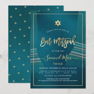 Invitation PixDezines Dark Turquoise+GoldTalitz Bar Mitzvah