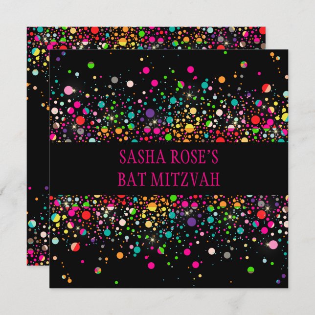 Invitation PixDezines Dazzled/Spectres de néon/Bat mitzvah (Devant / Derrière)