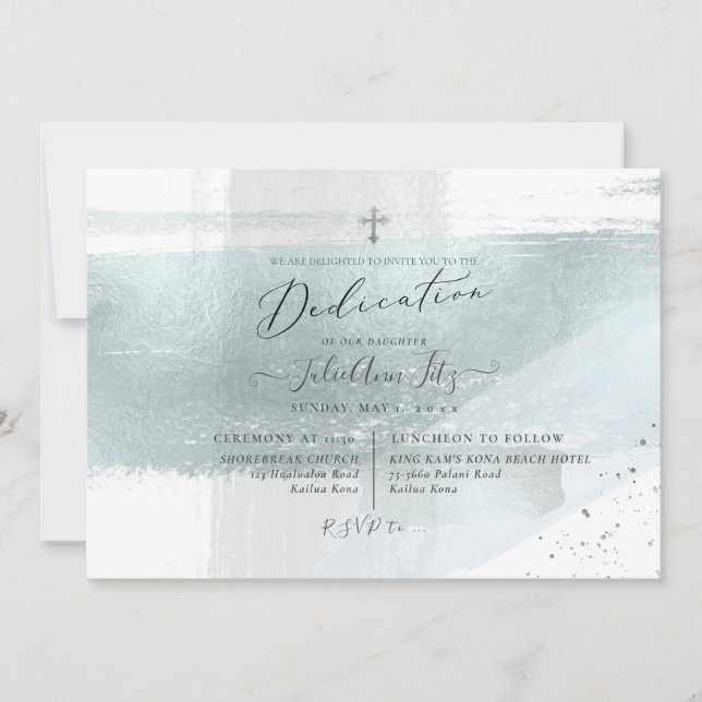 Invitation PixDezines Dédication Faux Metallic Dusty Bleu (Devant)