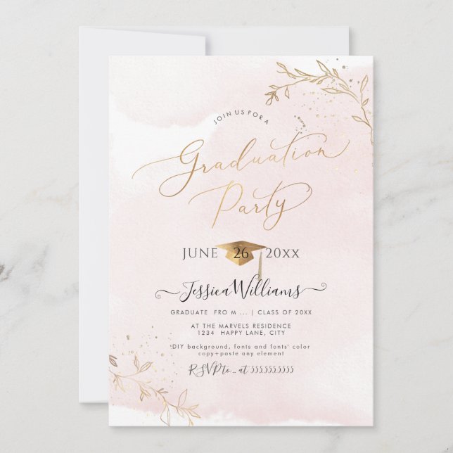 Invitation PixDezines Delicate Gold Foliage (Devant)