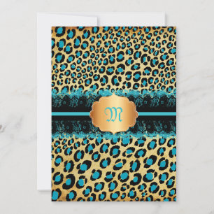 Invitation PixDezines dentelle+taches léopard/turquoise+noir