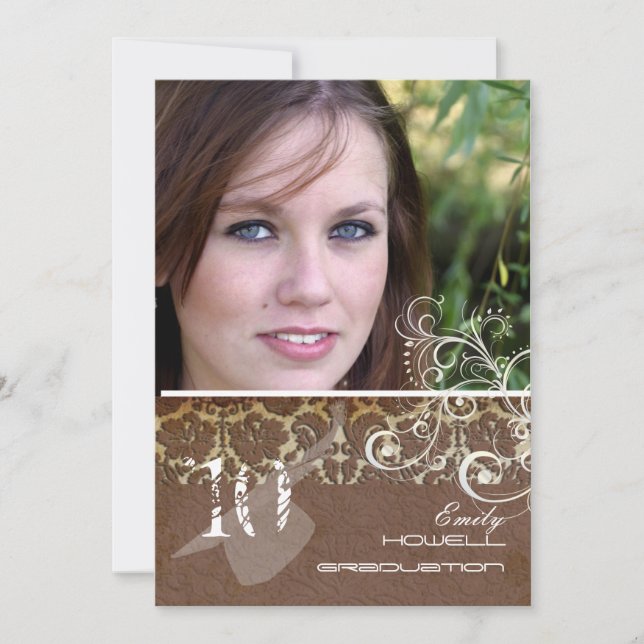 Invitation PixDezines Desiree Damask+Swirls Graduation (Devant)