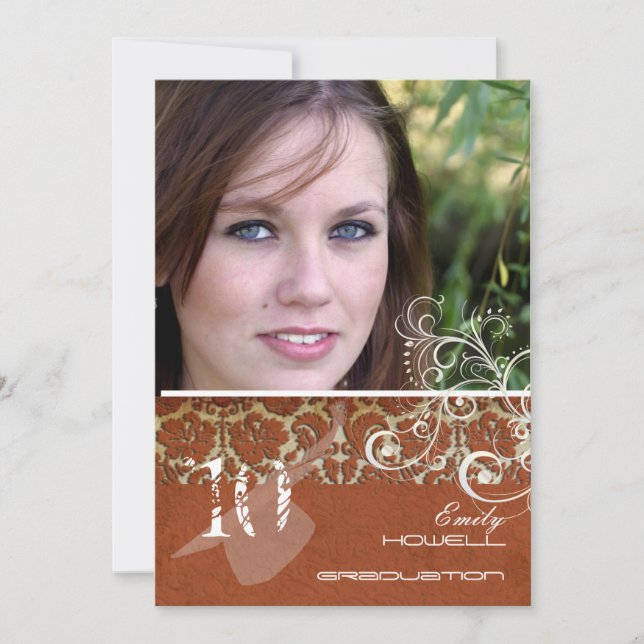 Invitation PixDezines Desiree Damask+Swirls Graduation (Devant)