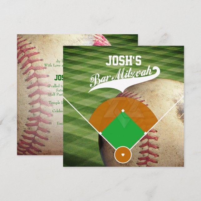 Invitation PixDezines ✡ Diamant De Baseball/ Bar Mitzvah (Devant / Derrière)
