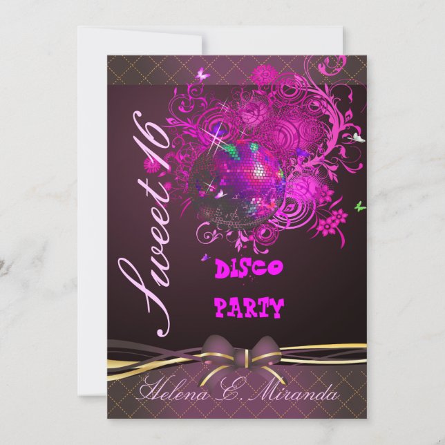 Invitation PixDezines Disco Ball Sweet 16/ princesse/tiara (Devant)