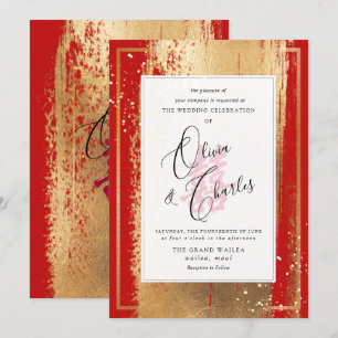 Invitation PixDezines Double Bonheur, Faux Gold