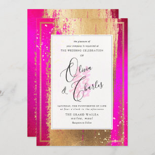 Invitation PixDezines Double Bonheur, Faux Gold Hot Pink
