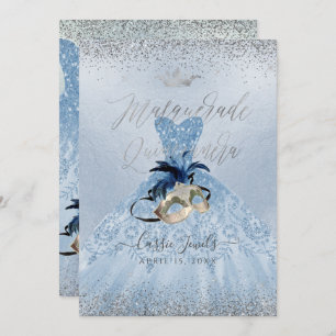 Invitation PixDezines Dusty Blue Masquerade Quinceanera Gown