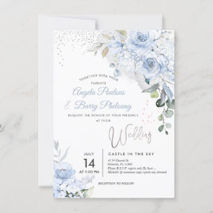 Invitation PixDezines Dusty Blue Roses Faux Parties scintilla