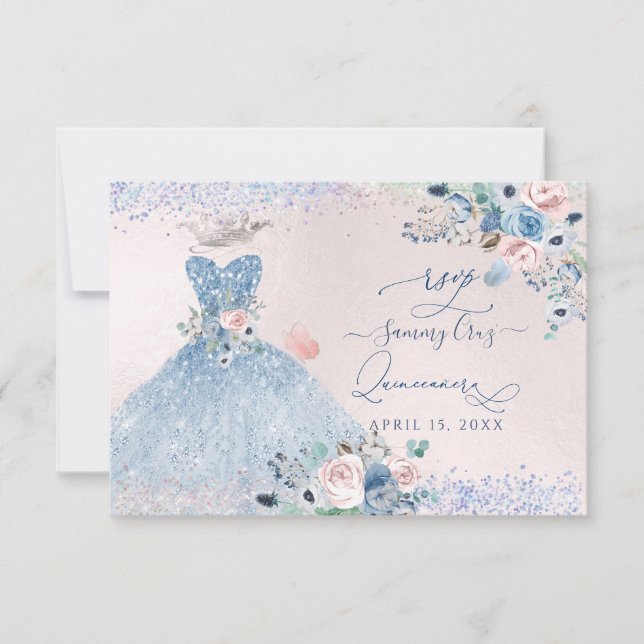 Invitation PixDezines Dusty Pink Blue Peonies RSVP (Devant)