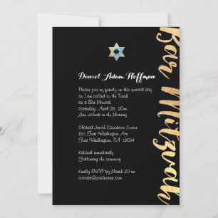 Invitation PixDezines ébloui/écriture dorée/bar mitzvah