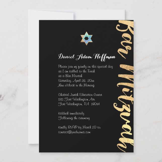 Invitation PixDezines ébloui/or script/bar mitzvah (Dos)