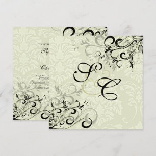 Invitation PixDezines EBONY SWIRLS/IVORY BAROQUE DAMASK