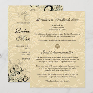 Invitation PixDezines EBONY SWIRLS/IVORY BAROQUE DAMASK