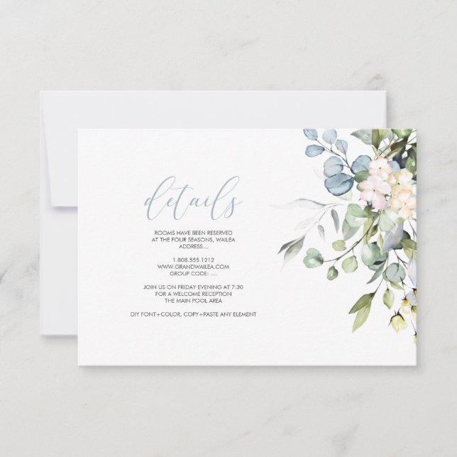 Invitation PixDezines Elégant Blue Gum Eucalyptus Détails (Devant)