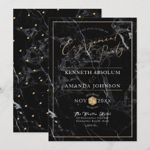 Invitation PixDezines Élégant Script, Marbre Noir+Or Faux