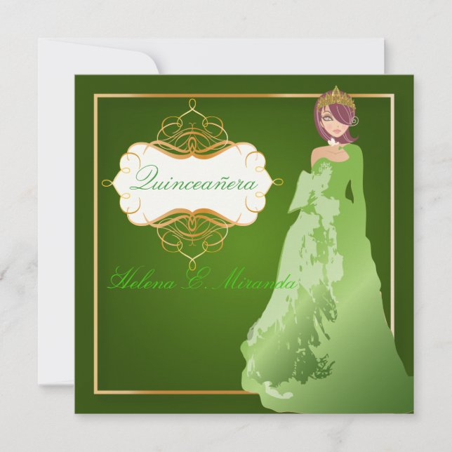 Invitation PixDezines Emerald Tiara/gown Quinceañera (Devant)