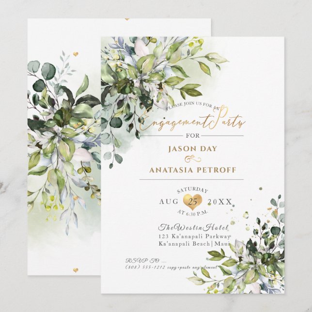Invitation PixDezines Engagement Party Blue Gum Eucalyptus (Devant / Derrière)