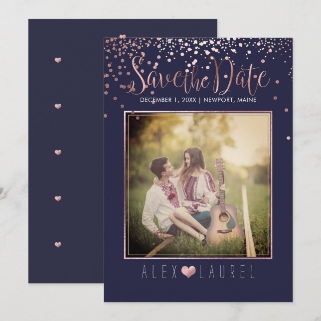 Invitation PixDezines Enregistrer la date/Faux Rose Gold Conf (Devant / Derrière)