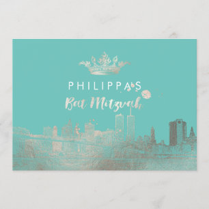 Invitation PixDezines Faux Argent NYC/Mitzvah/DIYcolor
