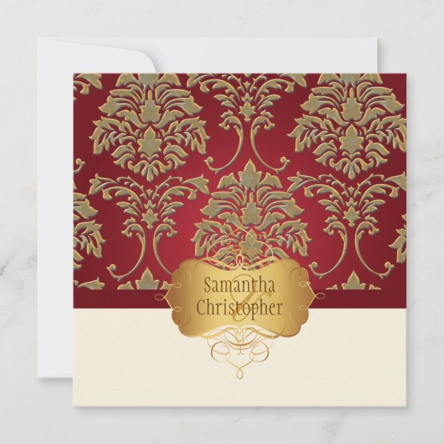 Invitation PixDezines faux damas or/argent (Devant)